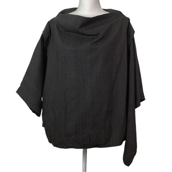 CREARE Top One Size Asymmetrical Lagenlook Black Polka Dot Pattern Blouse Shirt - Picture 1 of 11